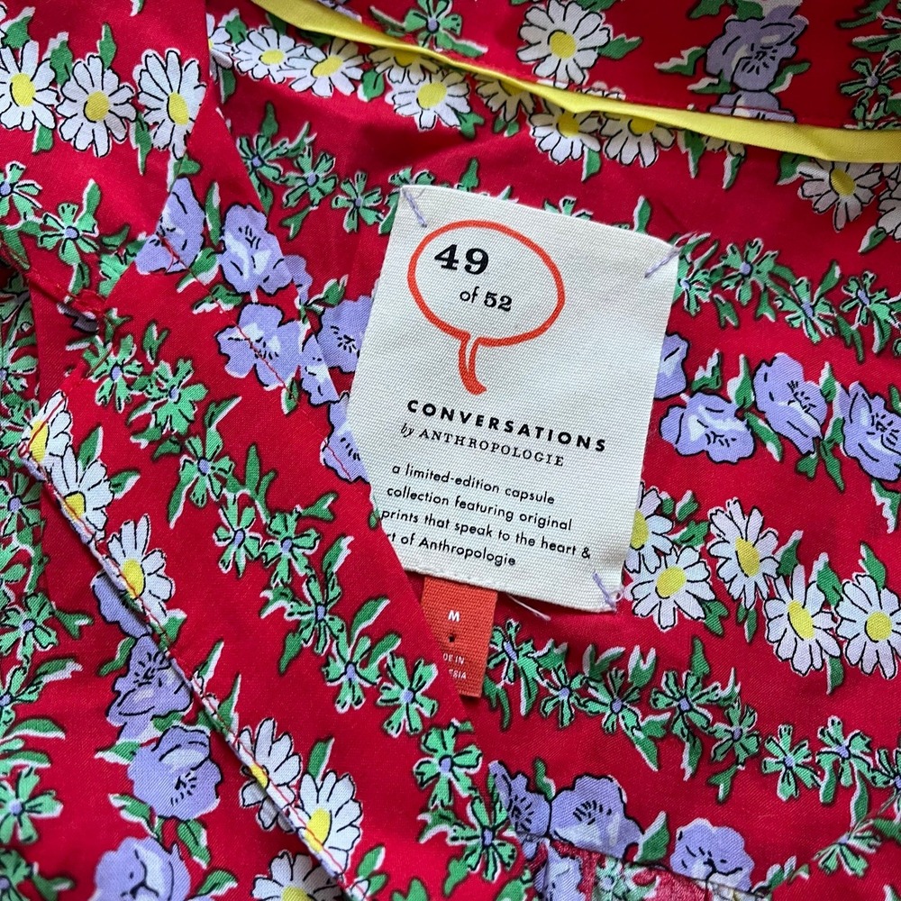 Anthropologie 49 of 52 Conversations Red Floral Blouse Medium - Picture 3 of 9
